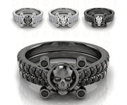 Gothic Skull Engagement Wedding Ring Set, 2.90 Ct Round Cut CZ Diamond, Half Eternity Wedding Band, Matching Band, Bridal Ring Set for Women