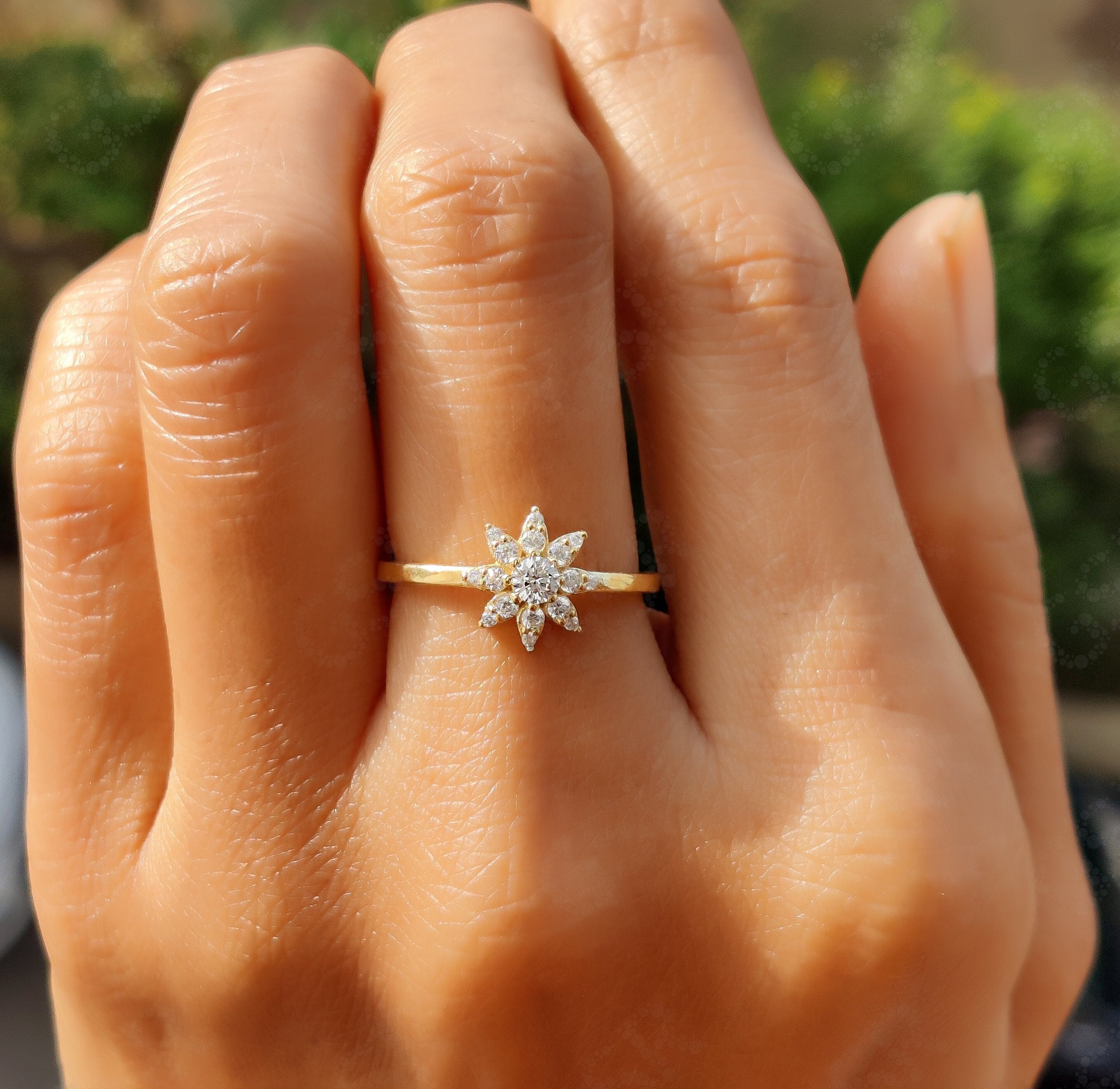 Radiant Sunburst Moissanite Ring in 14k Gold - Nature-Inspired Women's Wedding Band, Promise, and Anniversary Ring