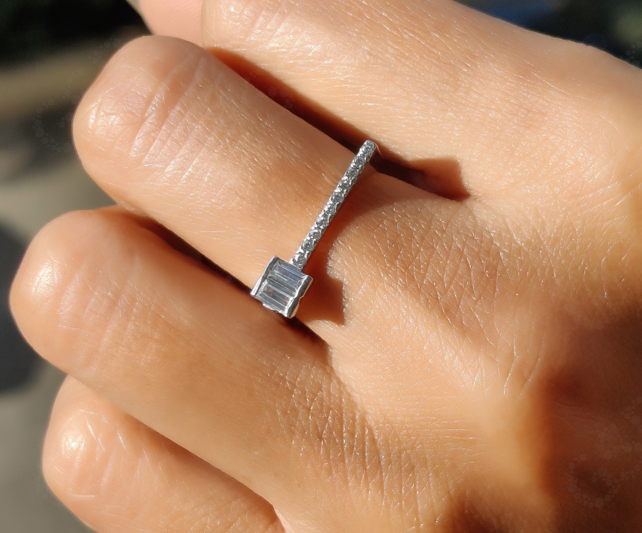 Exquisite Baguette Moissanite Wedding Ring - Silver and Gold Stacking Beauty with Unique Design - Ideal Promise, Matching Band, or Anniversary Gift for Her