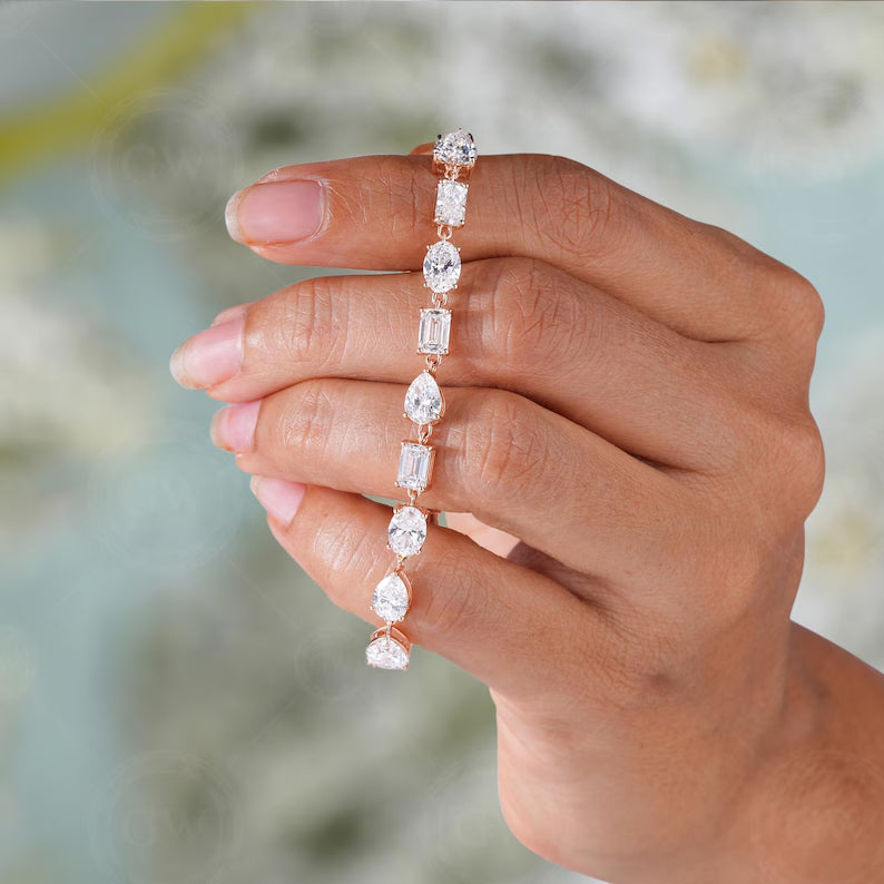 Multi Shape CVD Diamond 14K Solid Gold Tennis Bracelet