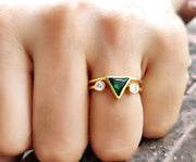 14K Gold Triangle Shape Emerald Minimalist engagement ring, Open End Design Matching Stacking Ring, Wedding Band, Dainty Diamond Ring