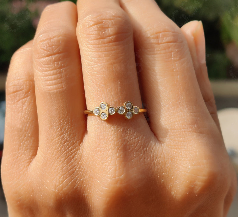 Cluster Stacking Ring in Silver and Gold: Dainty Moissanite Anniversary Ring with a Multi-Stone Design, Perfect for Weddings and Special Occasions