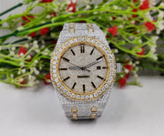 Moissanite Diamond iced out Luxury watches, Fully Automatic Hip Hop Buss Down Round Watch (Yellow)