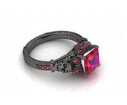 2.35 Ct Gothic Skull Princess Vintage Engagement Ring, Birthstone July Ruby gemstone ring, CZ Women ring, Sterling Silver, Wedding Ring