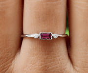 Rhodolite Garnet Women's Baguette Stacking Ring - Dainty Birthstone Stackable Ring for Mom