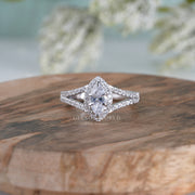 Marquise Cut Halo Engagement Ring, Marquise Cut Moissanite Ring