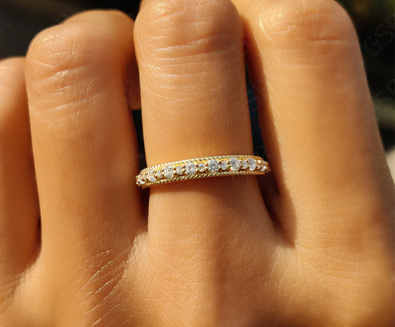 Eternal Twists: Vintage Silver and Gold Moissanite Cable Band Ring Set