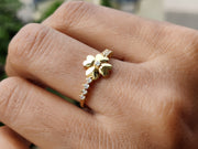 Nature-Inspired Floral Moissanite Ring in Silver and Gold - Dainty Stackable Ring, Ideal for Weddings, Promises, and Anniversaries