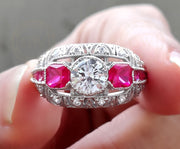 2.30 Ct Antique Ruby Engagement Ring, vintage moissanite ring, Sterling Silver, estate ruby ring, Ruby art deco ring, Rings for women