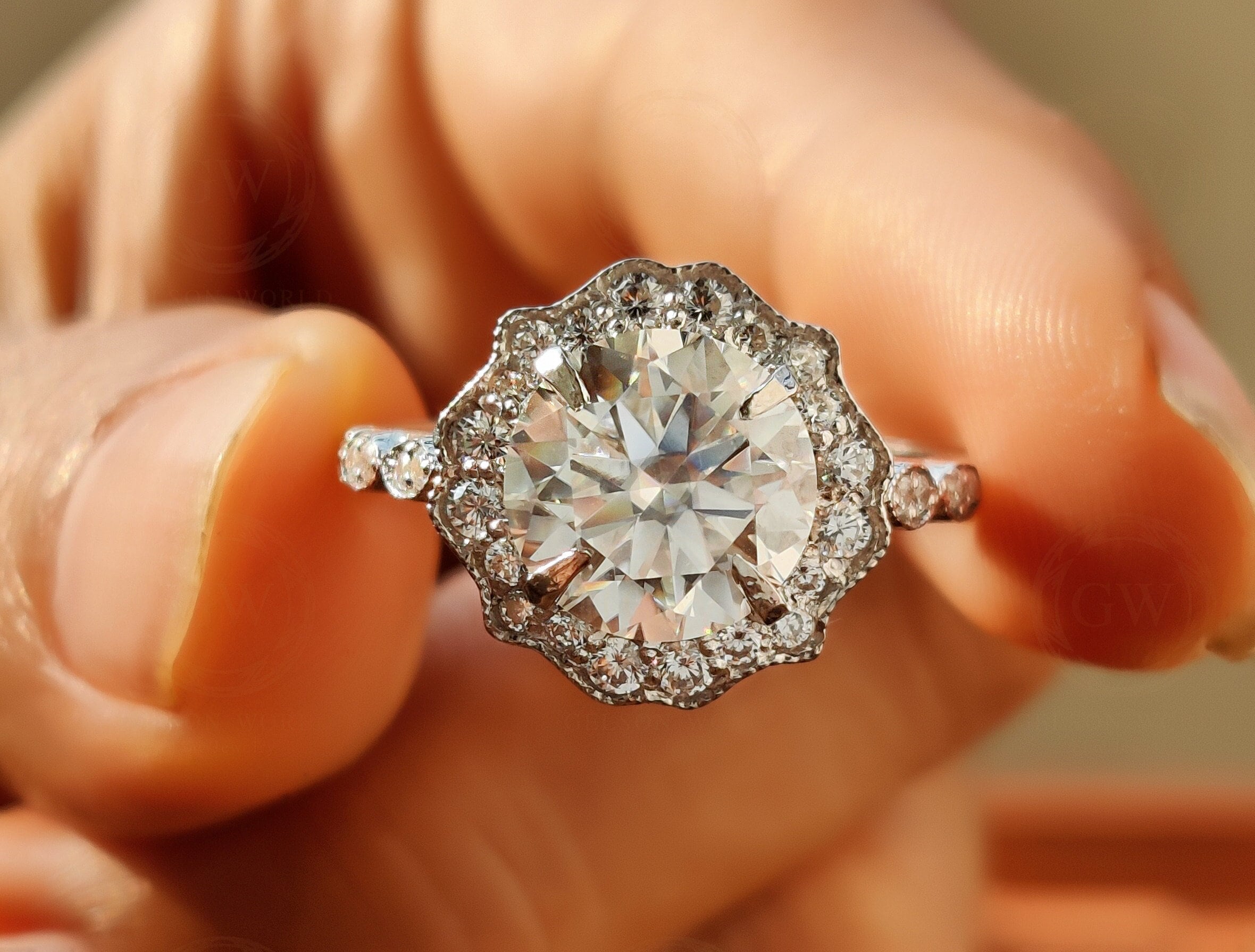 Antique Halo Engagement Rings, Estate Jewelry Women Rings