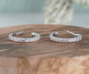 Lab Grown Diamond Open Hoop Earrings, Lab Grown Diamond C Hoop Earrings, C Shaped Earrings For Women, Pave Solid Gold Earrings