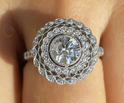 Moissanite Edwardian Ring, Big Cocktail Ring, Vintage Filigree Ring, Art Deco Engagement Ring, White Gold Vintage Ring, Unique Rings Women