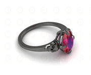 1.70 Ct Two Skull CZ Oval Solitaire Engagement Wedding Ring, Birthstone July Ruby gemstone ring, Sterling Silver, Gothic Women ring