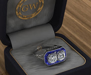 Toi et Moi Art Deco Halo Engagement Ring / CZ Blue Sapphire Baguette Estate Ring