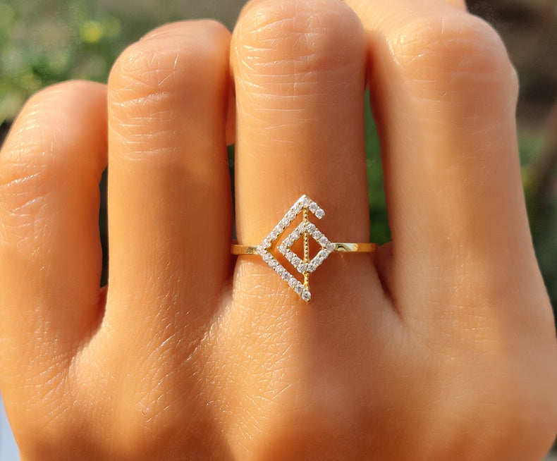 Express Your Love with Viking Rune Symbols: A Unique Silver and Gold Moissanite Ring, Perfect for Stackable Minimalist Rings