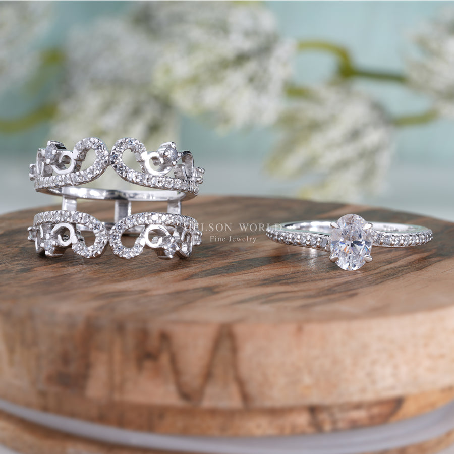 Ring Jacket and Engagement Ring, Art Deco Wedding Ring Enhancer Set, wrap guard band