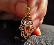 Golden Hamsa Hand Pendant - Symbolic Protection Necklace with Evil Eye Warding - 14K Solid Gold - Spiritual Jewelry