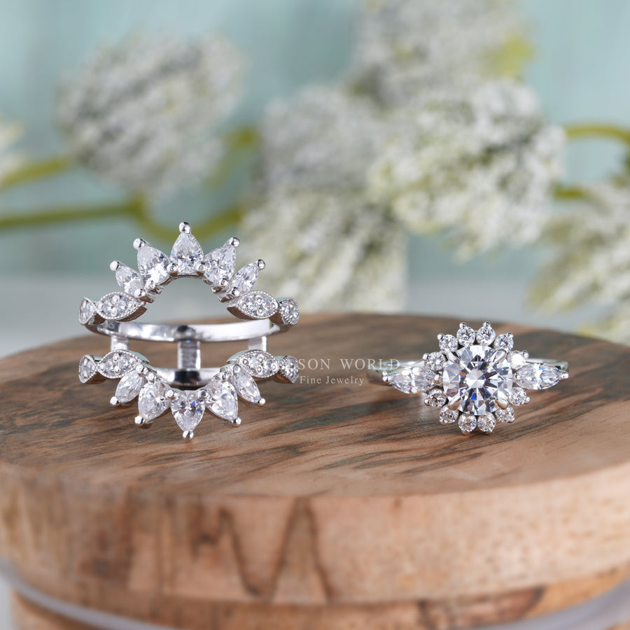 Round Marquise & Pear Moissanite Vintage Bridal Ring Set