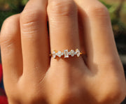 Multi Stone Moissanite Ring - Dainty Stacking Gold and Silver Band