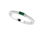 Baguette Emerald Stacking Ring - May Birthstone Minimalist Ring - Silver and Gold Dainty Gemstone Ring for Women - Simple Stackable Ring