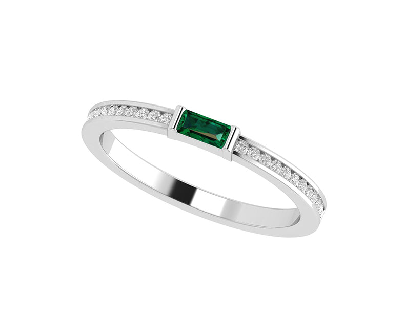 Baguette Emerald Stacking Ring - May Birthstone Minimalist Ring - Silver and Gold Dainty Gemstone Ring for Women - Simple Stackable Ring