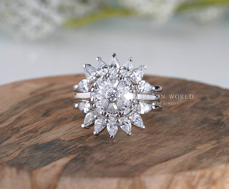 Moissanite Enhancer Ring, Ring wraps, Wedding Ring Enhancers, Ring Enhancer white gold, Pear Floral Engagement Ring, Solitaire Ring Enhancer