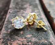 14K Solid Gold Solitaire Stud Earrings / Moissanite Earrings / Round Diamond Stud Earrings / Women Earring / Unique Earring design