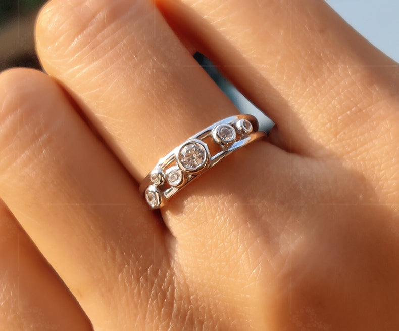 Six Stone Cluster Bubble Ring: Elevate Your Style with this Elegant Round Moissanite Gold Ring, Perfect for Anniversaries and Minimalist Chic