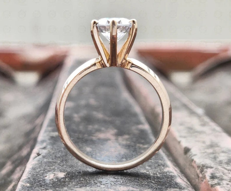 Knife Edge Solitaire Ring, Round Moissanite Engagement Ring, High Profile Ring, Moissanite Solitaire Ring, Rose Gold Promise Rings For Women