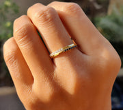 Moissanite Wedding Band - Black & White Diamond Ring - Silver and Gold Half Eternity Round Brilliant Cut Moissanite Stackable Ring