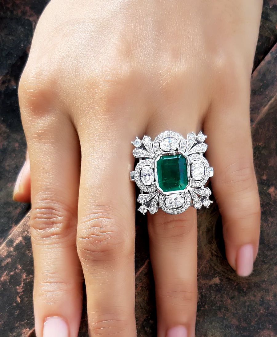 7.15 Tcw Vintage Emerald Estate Ring For Women