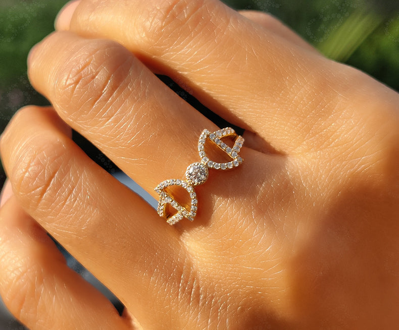 Unique Geometric Beauty: Silver and Solid Gold Moissanite Ring, a Dainty Minimalist Stackable Ring and a Delightful Choice for Women