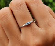 March Birthstone Elegance: Minimalist Baguette Aquamarine Ring for Mom