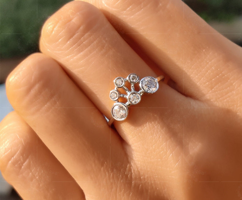 Crown of Elegance: Unique Bubble-Style Bezel Set Moissanite Ring in Dazzling Gold, Fit for Royalty