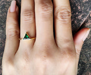 Silver and Gold Triangle Shape Emerald Minimalist engagement ring, Matching Stacking Ring, Dainty Diamond Ring, Gemstone Birthstone Ring