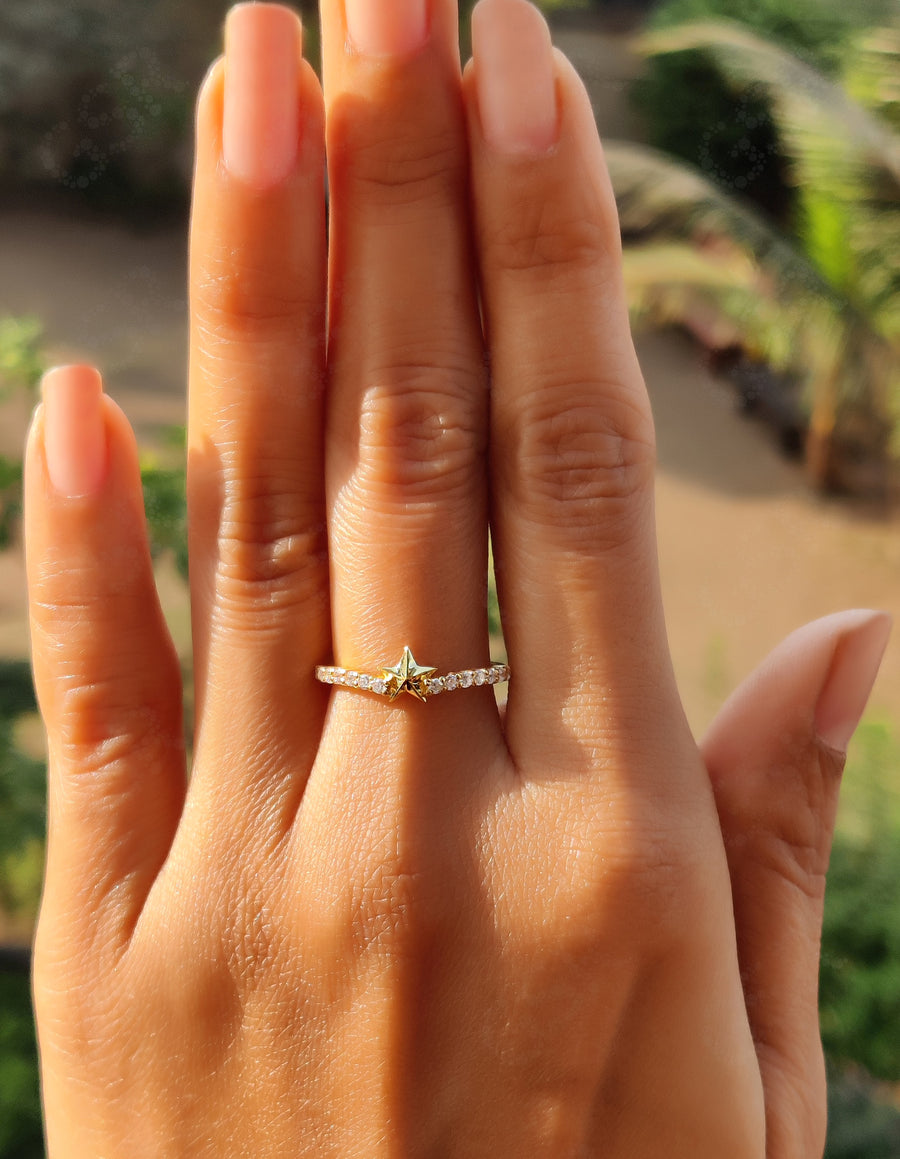 Unique Dainty Star Stackable Ring - Moissanite Minimalist Silver and Gold Stacking Ring - Star Wedding Ring