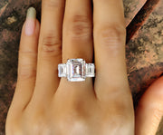 3 stone Engagement Ring / Emerald Cut Three Stone Ring / Large stone Ring / Anniversary Gift / Sterling Silver Ring / Rings for Women