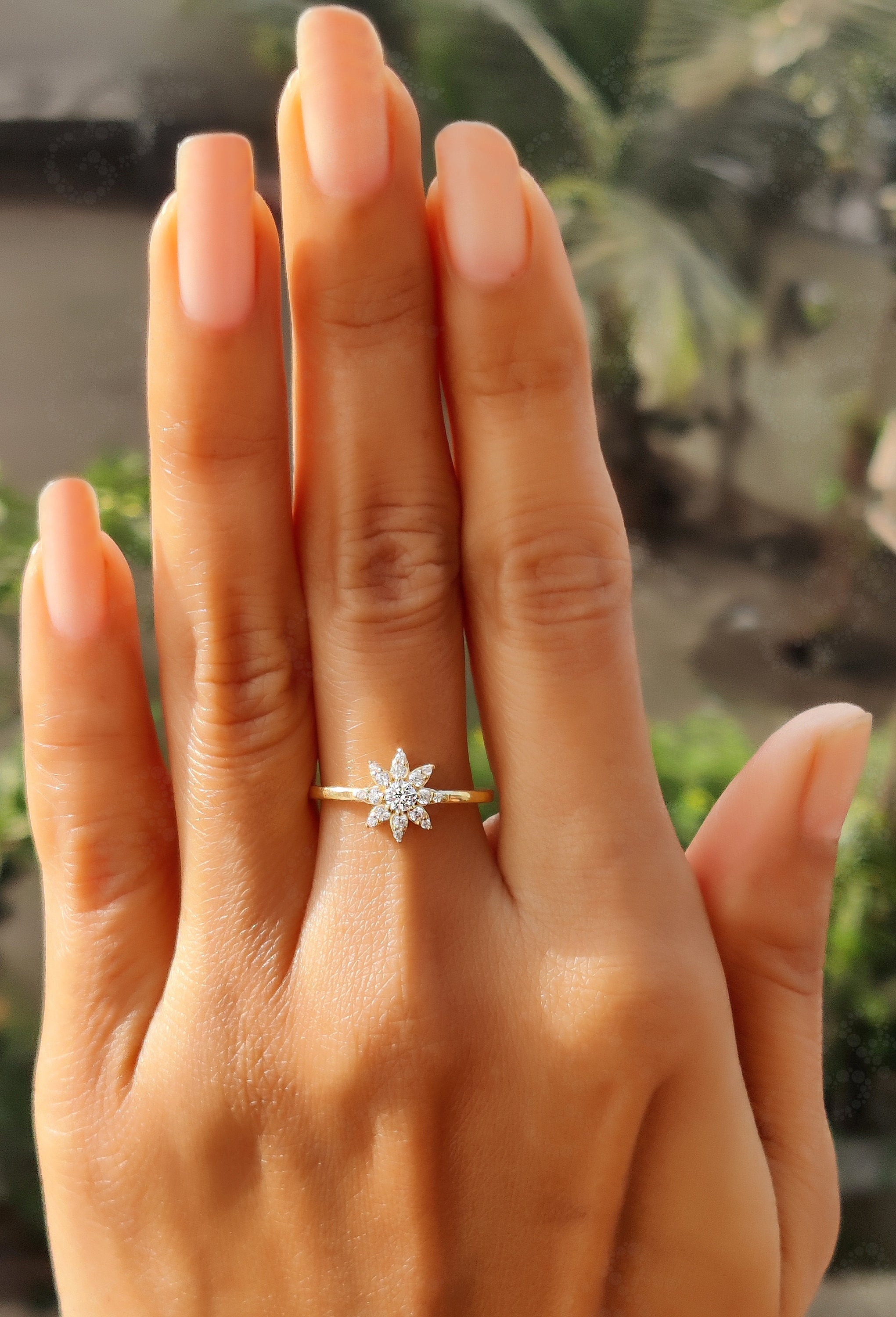 Radiant Sunburst Moissanite Ring in 14k Gold - Nature-Inspired Women's Wedding Band, Promise, and Anniversary Ring