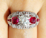 2.30 Ct Antique Ruby Engagement Ring, vintage moissanite ring, Sterling Silver, estate ruby ring, Ruby art deco ring, Rings for women