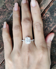 Moissanite Vintage Halo Engagement Ring, Emerald Cut Wedding ring, Sterling Silver, Ring for women, Classic Moissanite ring