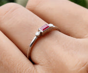 Stackable Ruby Baguette Ring - July Birthstone Minimalist Jewelry