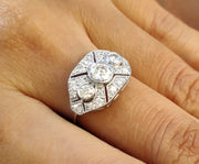 Round Moissanite Shield Vintage Engagement Ring, Unique Estate Wedding ring, Art Deco Sterling Silver Rings, Mothers Day Gift