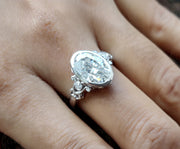 Antique Estate Bezel Moissanite Large Oval Engagement Ring In 925 Sterling Silver For Women