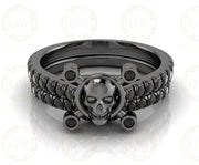 Gothic Skull Engagement Wedding Ring Set, 2.90 Ct Round Cut CZ Diamond, Half Eternity Wedding Band, Matching Band, Bridal Ring Set for Women