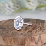 Bezel Set Oval Promise Ring For Her, Classic Wedding Ring