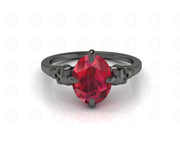 1.70 Ct Two Skull CZ Oval Solitaire Engagement Wedding Ring, Birthstone July Ruby gemstone ring, Sterling Silver, Gothic Women ring