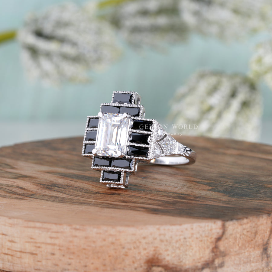 Art Deco Moissanite Ring, Rings For Women, Silver