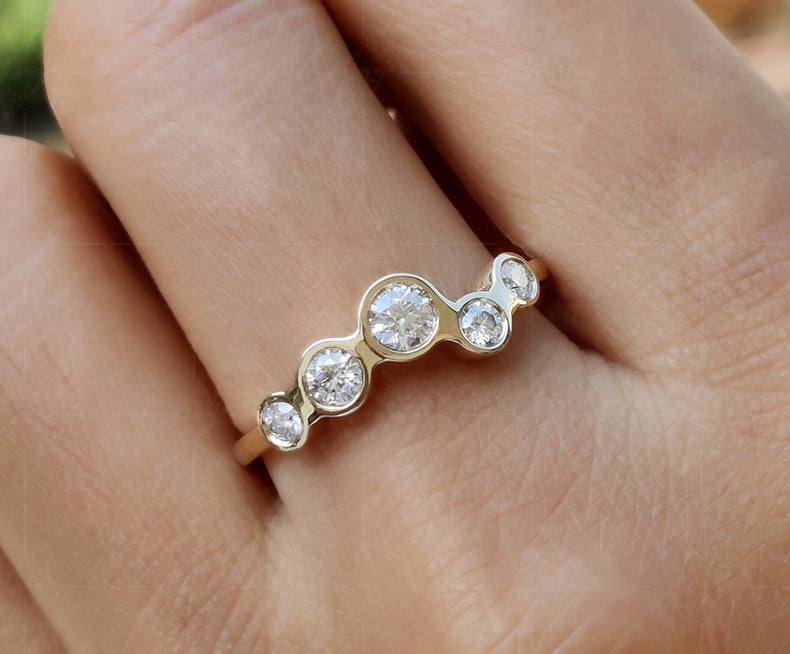 Radiant Moissanite Bubble Ring: A Stunning Gold Stackable Statement Ring for Minimalist Elegance and Timeless Beauty