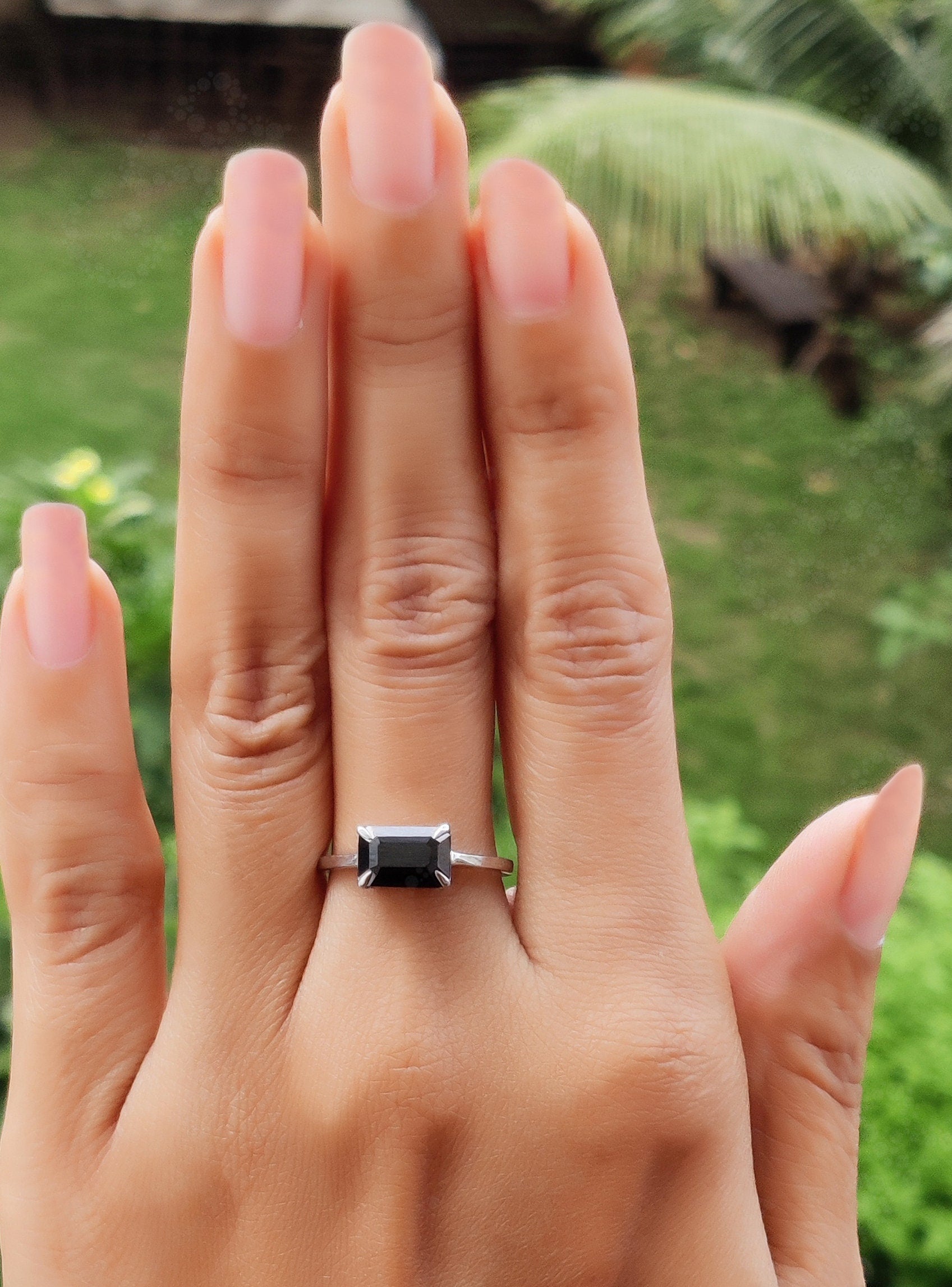 Onyx Elegance: Black Onyx Solitaire Engagement Ring, a Minimalist Silver and Gold Women's Ring for Timeless Elegance