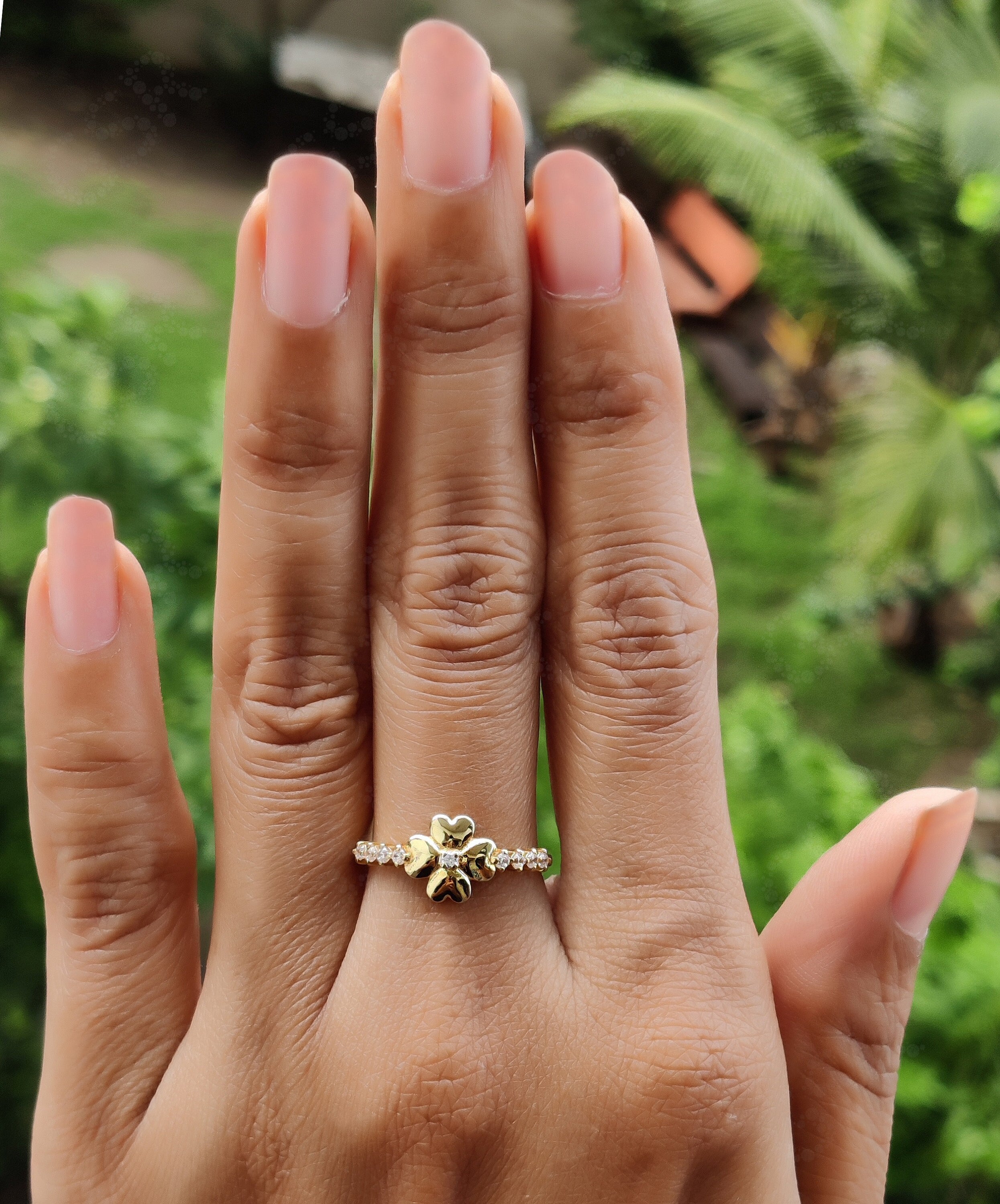 Nature-Inspired Floral Moissanite Ring in Silver and Gold - Dainty Stackable Ring, Ideal for Weddings, Promises, and Anniversaries